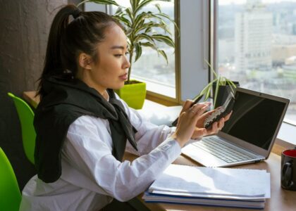 Accountant reviewing search results at a desk